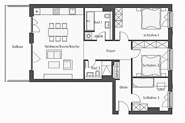 3 bedroom apartment floor plan for sale in The FRANZ Berlin