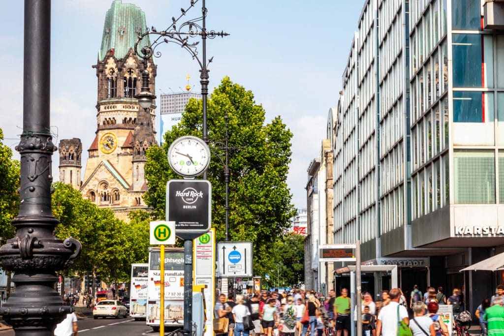 View on Kurfürstendamm the most iconic street of the capital of Germany, a walking distance from Wieland and Pestalozzi streets