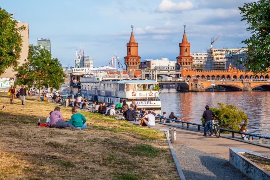 Location next to the Spree and Oberbaumbrücke in Berlin Kreuzberg, Germany