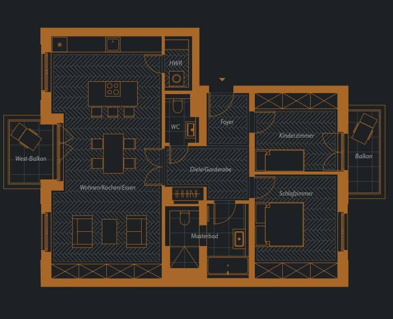 Floor plan of a 2 bedroom apartment  for sale in Berlin Charlottenburg