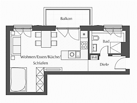 One bedroom apartment floor plan for sale